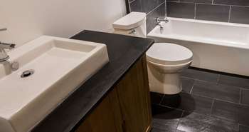 Slate tile installation in bathrooom