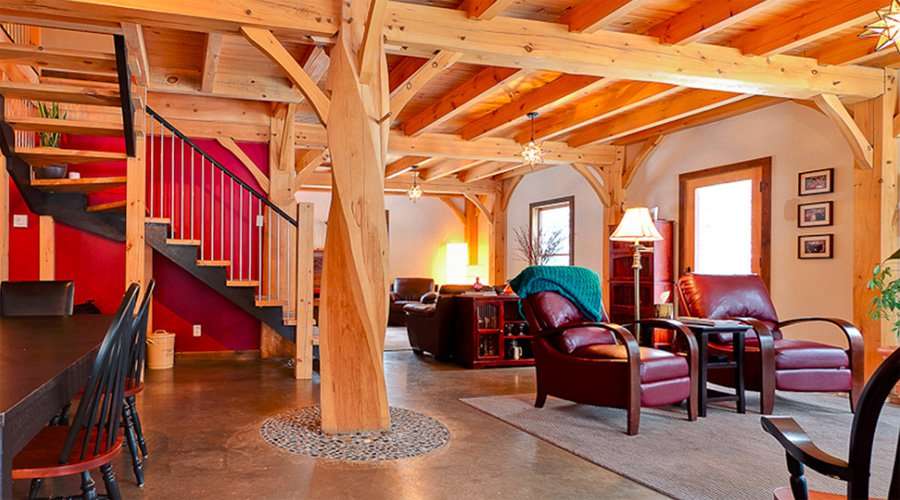 Concrete floors and timber frame as thermal mass