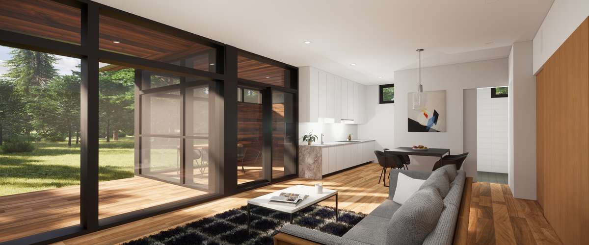 Affordable green prefab homes - contemporary rancher style - Abri 1850 BV