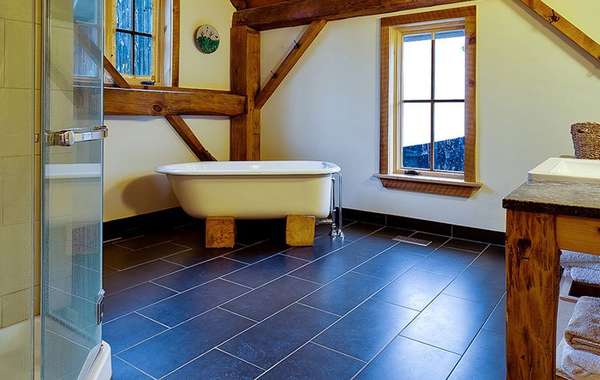 Radiant floor heat in a bathroom