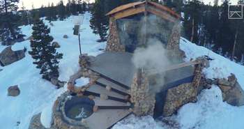 Snowboarder, Mike, Basich's, off-grid cabin in the woods with hot tub