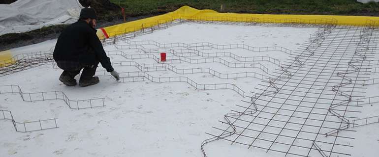 Rebar details for frost protected shallow foundation slab forms 