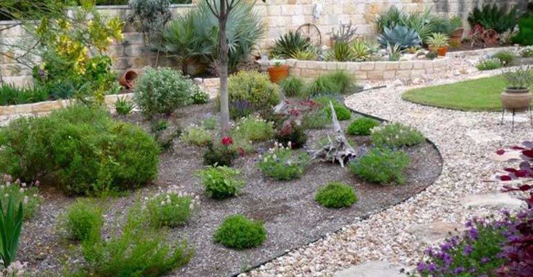 xeriscaping or native perennial beds as a lawn alternative