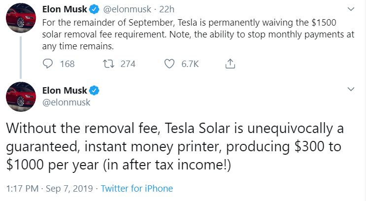 Tesla Solar Special Offer September 2019