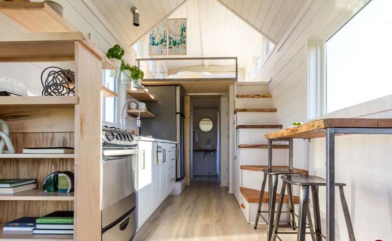 Kitchen and dining area in Mobile tiny house
