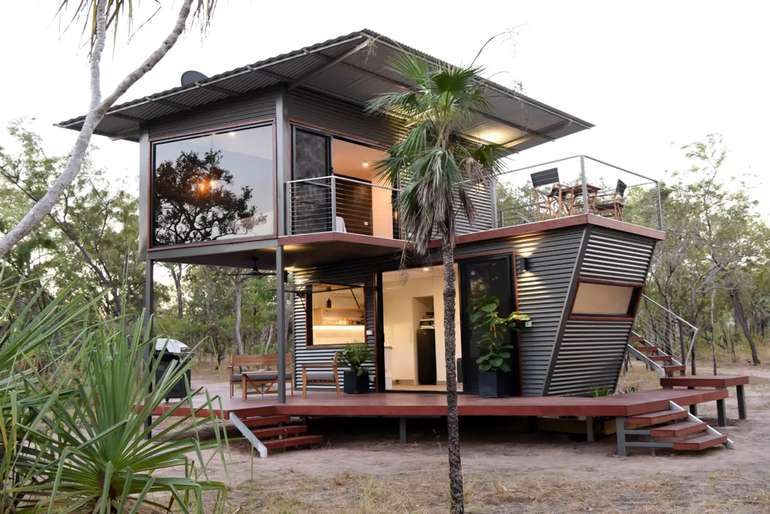 Two-level shipping container home as a tiny house