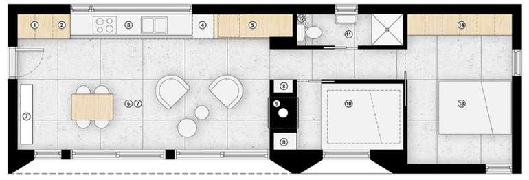 Green Modern Tiny House prefab home floor plan - Le Refuge 