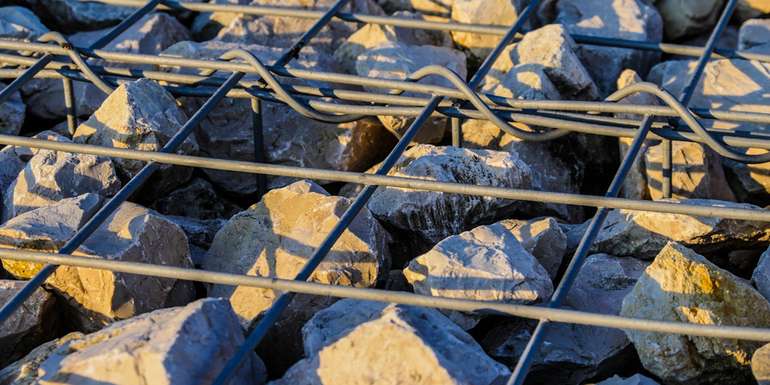 Gabion cage walls can save concrete use and lower carbon footprint