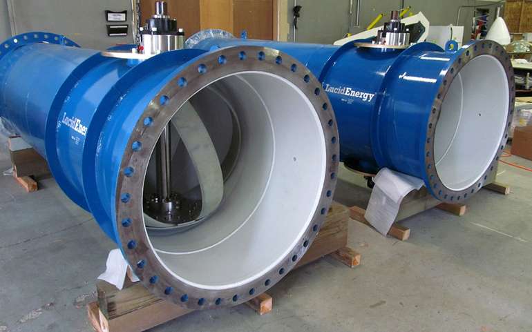 Water main hydroelectric power generating turbine from Lucid Energy