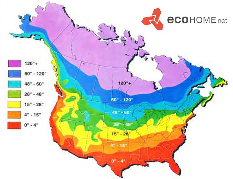 Frost heave map north America & Canada to show the frost line depth