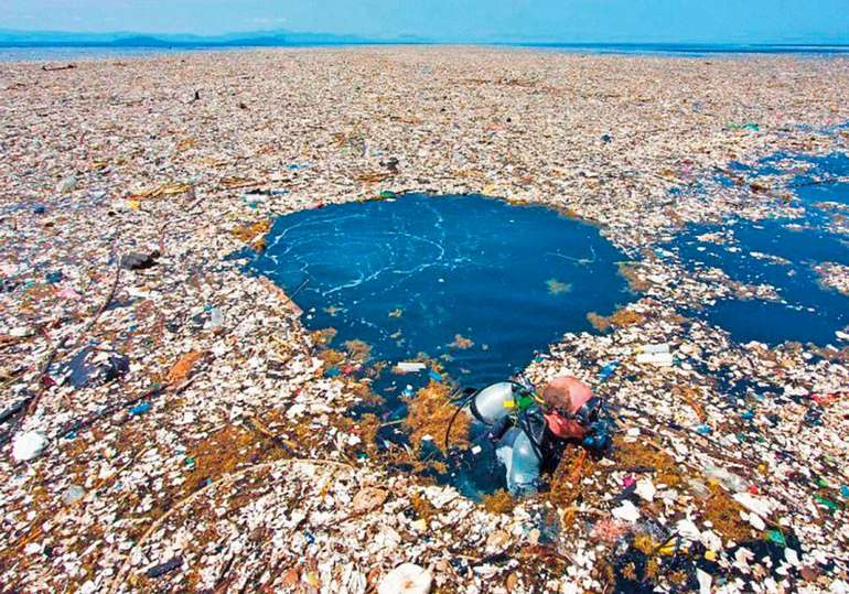Plastic in the ocean in the Pacific garbage patch 