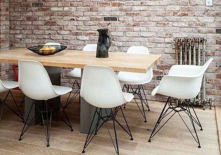 Interior brick accent wall in kitchen dining room
