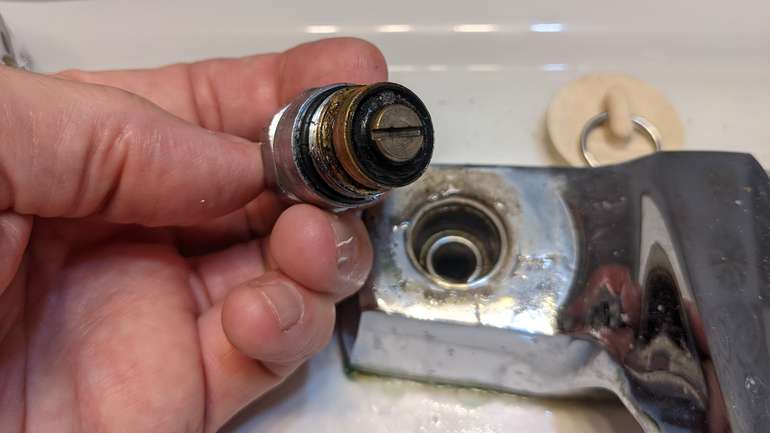 The sealing face in the faucet body for the washer needs to be in good condition