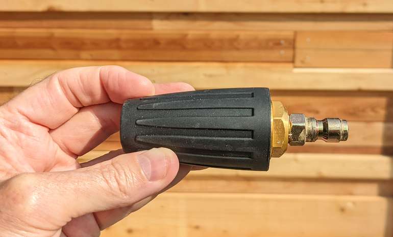 Using a spinning nozzle can make cleaning cedar decks with a pressure washer easier