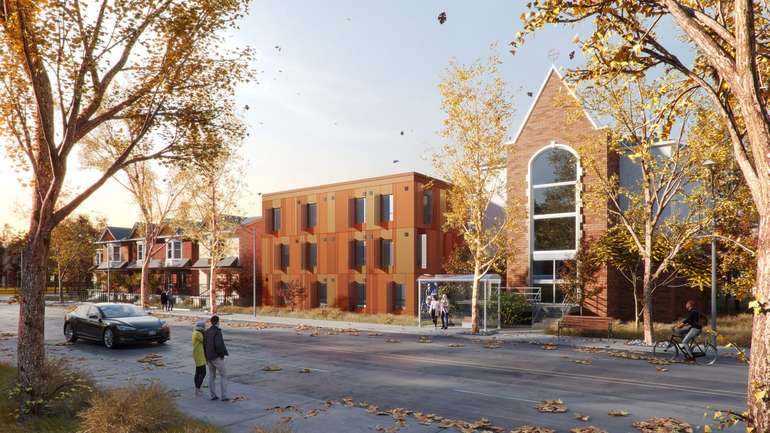 Prefabricated housing project overview in Toronto at 1120 Ossington Ave 