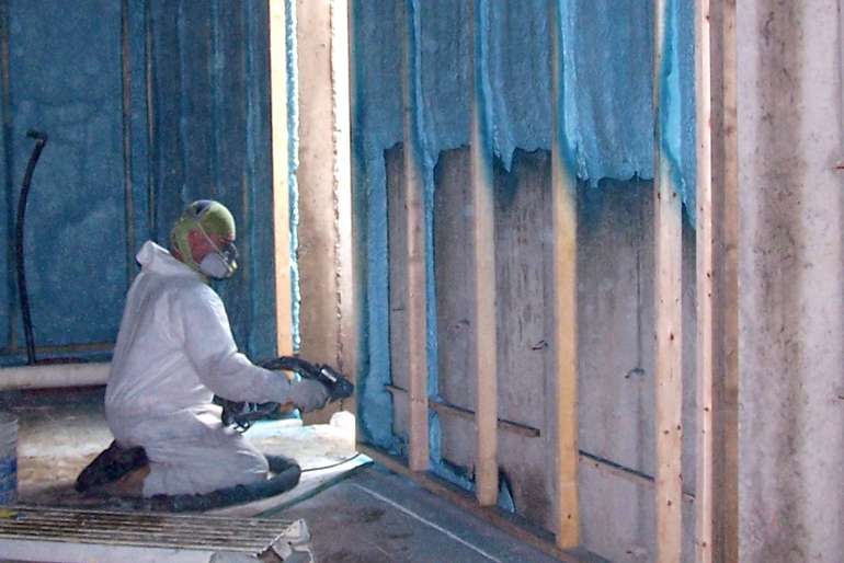Spray foam insulation on basement walls which also has a high toxic petrochemical content and embodied carbon rating