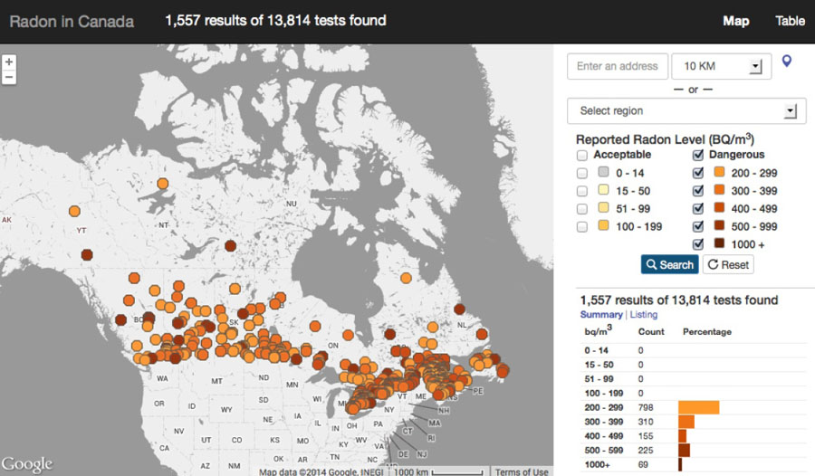 Radon map of Canada