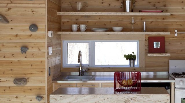 The Fun Box kitchen and climbing wall 
