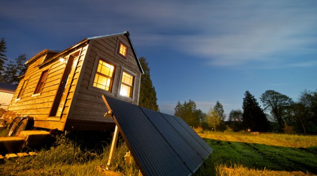Solar panels outside the Tiny Tack House 